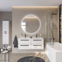 Тумба с раковиной подвесная с четырьмя ящиками CEZARES ECO-CER-N 120 Bianco Lucido, раковина белая с двумя чашами CZR-8095-120-2