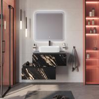 Тумба со столешницей подвесная и нижней тумбой CEZARES SLIDER 80 Чёрный фьюжн, столешница SLD-80/48-MNO