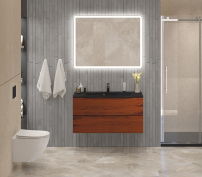 Тумба с раковиной подвесная BelBagno MARINO 100 Rovere Cillegio, раковина чёрная BB1000/445-LV-ART-PR-NERO