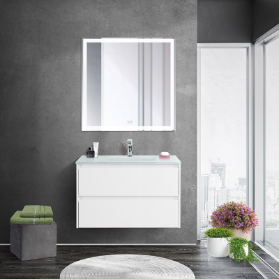 Тумба со стеклянной раковиной подвесная BelBagno KRAFT 80 Bianco Opaco, раковина белая