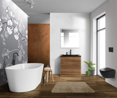 Тумба с раковиной напольная BelBagno ALBANO 80 Rovere Rustico, раковина чёрная Тумба с раковиной напольная BelBagno ALBANO 80 Rovere Rustico, раковина чёрная