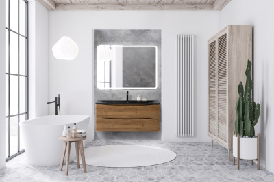 Тумба с раковиной подвесная BelBagno ACQUA 120 Rovere Rustico, раковина чёрная