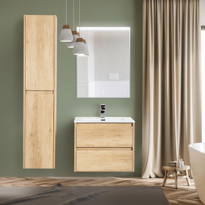 Тумба с раковиной подвесная BelBagno KRAFT 60 Rovere Nebrasca Nature, раковина белая