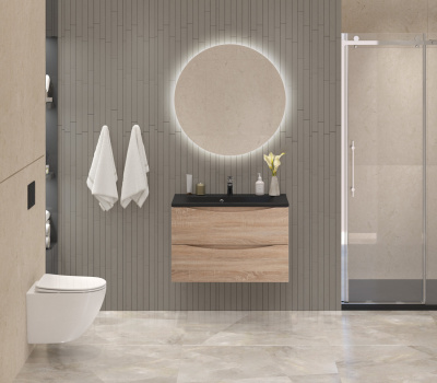 Тумба с раковиной подвесная BelBagno MARINO 80 Rovere Bianco, раковина чёрная BB800/450-LV-ART-PR-NERO
