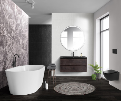 Тумба с раковиной подвесная BelBagno ALBANO 100 Rovere Nature Grigio, раковина чёрная Тумба с раковиной подвесная BelBagno ALBANO 100 Rovere Nature Grigio, раковина чёрная