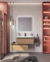 Тумба с раковиной подвесная с нижней тумбой CEZARES SLIDER 80 Дуб Тангент, раковина белая