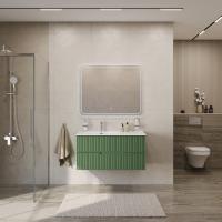 Тумба с раковиной подвесная с двумя ящиками, левосторонняя CEZARES DUET-N 100 Фисташковый Софт, раковина белая CZR-8095-100-L