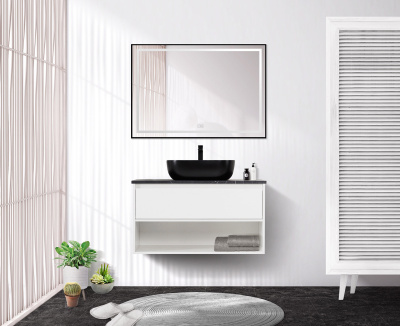 Тумба со столешницей, одним ящиком и одной открытой полкой подвесная BelBagno KRAFT 90 Bianco Opaco