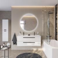 Тумба с раковиной подвесная CEZARES ECO-CER-N 120 Bianco Lucido, раковина белая с двумя чашами CZR-8095-120-2