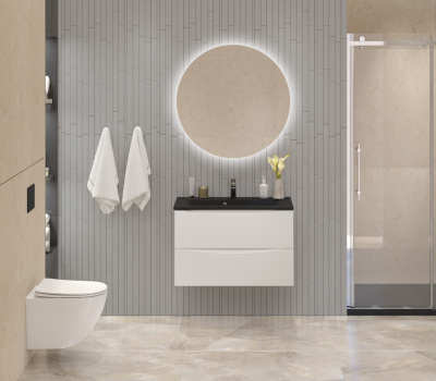 Тумба с раковиной подвесная BelBagno MARINO 80 Bianco Lucido, раковина чёрная BB800/450-LV-ART-PR-NERO