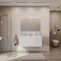 Тумба с раковиной подвесная CEZARES DUET-N 120 Bianco Lucido, раковина белая с двумя чашами CZR-8095-120-2 Тумба с раковиной подвесная CEZARES DUET-N 120 Bianco Lucido, раковина белая с двумя чашами CZR-8095-120-2