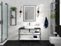 Консоль стальная со столешницей под накладную раковину подвесная Cezares CADRO 120 Nero, двухъярусная