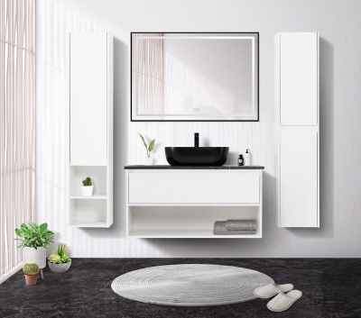 Тумба со столешницей, одним ящиком и одной открытой полкой подвесная BelBagno KRAFT 100 Bianco Opaco