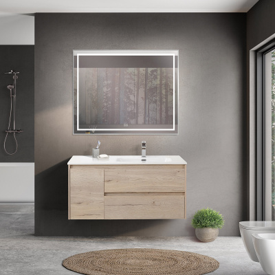 Тумба с раковиной подвесная с двумя ящиками и одной дверцей BelBagno KRAFT 100 Rovere Galifax Bianco правая, раковина белая Тумба с раковиной подвесная с двумя ящиками и одной дверцей BelBagno KRAFT 100 Rovere Galifax Bianco правая, раковина белая