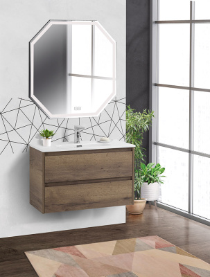 Тумба с раковиной подвесная BelBagno KRAFT 39 80 Rovere Tabacco, раковина белая