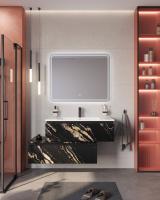 Тумба с раковиной подвесная с нижней тумбой CEZARES SLIDER 100 Черный фьюжн, раковина белая