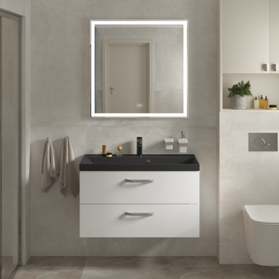 Тумба с раковиной подвесная BelBagno AURORA 90 Bianco Lucido, раковина чёрная Тумба с раковиной подвесная BelBagno AURORA 90 Bianco Lucido, раковина чёрная