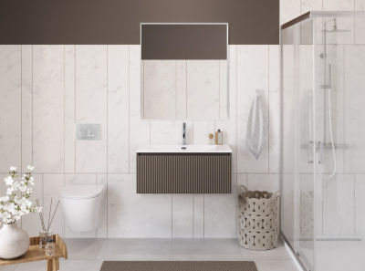 Тумба с раковиной подвесная с одним ящиком BelBagno UNO 80 Бежевый матовый, раковина белая BB-8099-80