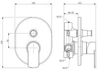 GLAM-VDIM-OI Встраиваемый однорычажный смеситель для душа с переключателем на 2 выхода, исполнение Oro inglese