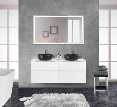 Тумба со столешницей и накладными раковинами подвесная BelBagno ETNA-H60 140 Bianco Lucido Тумба со столешницей и накладными раковинами подвесная BelBagno ETNA-H60 140 Bianco Lucido
