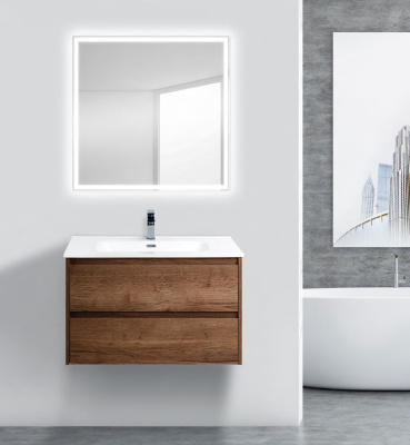 Тумба с раковиной подвесная BelBagno KRAFT 80 Rovere Tabacco, раковина белая