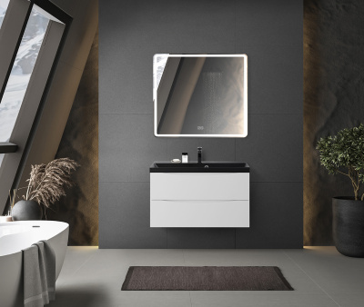 Тумба с раковиной подвесная BelBagno MARINO 90 Bianco Opaco, раковина чёрная Тумба с раковиной подвесная BelBagno MARINO 90 Bianco Opaco, раковина чёрная