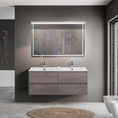 Тумба с четырьмя ящиками и раковиной на две чаши подвесная BelBagno KRAFT 120 Cemento Grigio , раковина белая Тумба с четырьмя ящиками и раковиной на две чаши подвесная BelBagno KRAFT 120 Cemento Grigio , раковина белая
