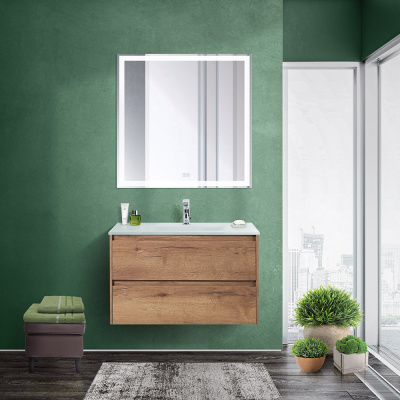 Тумба со стеклянной раковиной подвесная BelBagno KRAFT 80 Rovere Tabacco, раковина белая Тумба со стеклянной раковиной подвесная BelBagno KRAFT 80 Rovere Tabacco, раковина белая