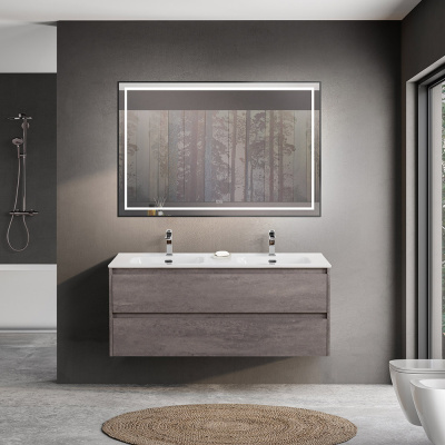 Тумба с раковиной на две чаши подвесная BelBagno KRAFT 120 Cemento Grigio , раковина белая Тумба с раковиной на две чаши подвесная BelBagno KRAFT 120 Cemento Grigio , раковина белая