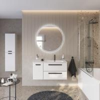 Тумба с раковиной подвесная с двумя ящиками и одной дверцей, правосторонняя CEZARES ECO-CER-N 100 Bianco Lucido, раковина белая CZR-8095-100-R