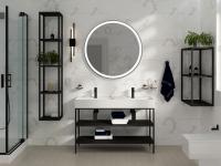 Консоль стальная с двойной раковиной напольная Cezares CADRO 120 Nero двухъярусная, раковина белая