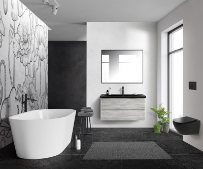 Тумба с раковиной подвесная BelBagno ALBANO 100 Rovere Vintage Bianco, раковина чёрная