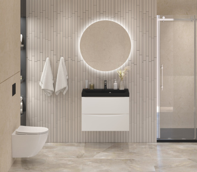 Тумба с раковиной подвесная BelBagno MARINO 70 Bianco Lucido, раковина чёрная BB700/450-LV-ART-AST-NERO