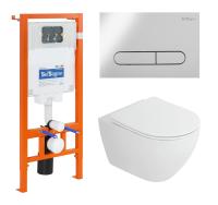 Комплект 4 в 1 Унитаз подвесной Cezares STYLUS-TOR CZR-6601-TH-TOR с сиденьем CZR-2316-SC + Система инсталляции для унитазов BelBagno BB002-80  с кнопкой смыва BB005-PR-CH