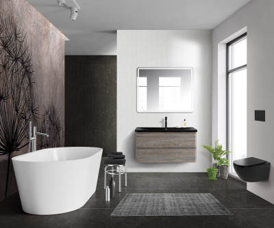 Тумба с раковиной подвесная BelBagno ALBANO 100 Pino Scania, раковина чёрная Тумба с раковиной подвесная BelBagno ALBANO 100 Pino Scania, раковина чёрная