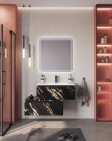 Тумба с раковиной подвесная с нижней тумбой CEZARES SLIDER 80 Черный фьюжн, раковина белая