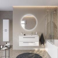 Тумба с раковиной подвесная с двумя ящиками, правосторонняя CEZARES ECO-CER-N 100 Bianco Lucido, раковина белая CZR-8095-100-R