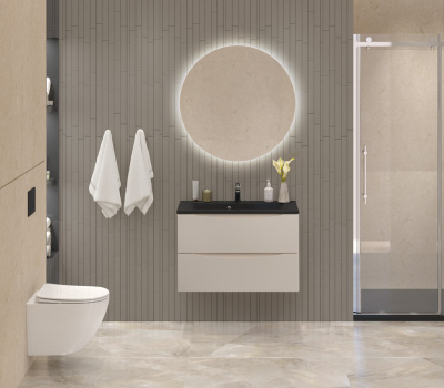 Тумба с раковиной подвесная BelBagno MARINO 80 Crema Opaco, раковина чёрная BB800/450-LV-ART-PR-NERO