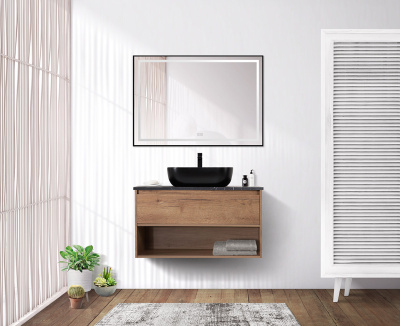 Тумба со столешницей, одним ящиком и одной открытой полкой подвесная BelBagno KRAFT 90 Rovere Tabacco