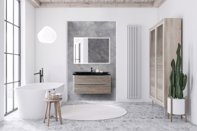 Тумба с раковиной подвесная BelBagno ACQUA 100 Pino Scania, раковина чёрная