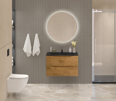Тумба с раковиной подвесная BelBagno MARINO 80 Rovere Nature, раковина чёрная BB800/450-LV-ART-PR-NERO