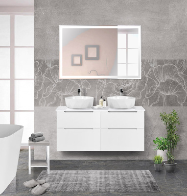 Тумба со столешницей и накладными раковинами подвесная BelBagno ETNA-H60 120 Bianco Lucido Тумба со столешницей и накладными раковинами подвесная BelBagno ETNA-H60 120 Bianco Lucido