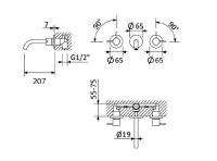 Смеситель для раковины встраиваемый CEZARES LEAF-BLI3L-20-L-MM