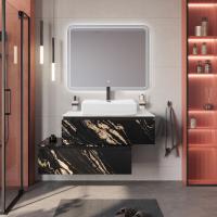 Тумба со столешницей подвесная и нижней тумбой CEZARES SLIDER 100 Чёрный фьюжн, столешница SLD-100/48-BO