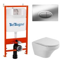 Комплект 4 в 1 Унитаз подвесной Cezares DUET CZR-2462-TH-TOR с сиденьем CZR-870-SC + Система инсталляции для унитазов BelBagno BB026 с кнопкой смыва BB051CR
