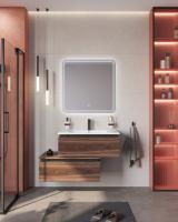 Тумба с раковиной подвесная с нижней тумбой CEZARES SLIDER 80 Орех дымчатый, раковина белая