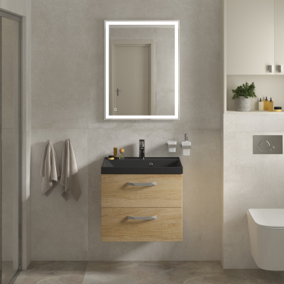 Тумба с раковиной подвесная BelBagno AURORA 60 Rovere Nebrasca Nature, раковина чёрная