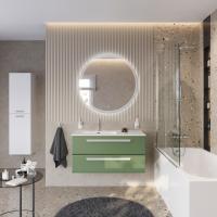 Тумба с раковиной подвесная с двумя ящиками, левосторонняя CEZARES ECO-CER-N 100 Фисташковый Софт, раковина белая CZR-8095-100-L