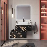 Тумба со столешницей подвесная и нижней тумбой CEZARES SLIDER 80 Чёрный фьюжн, столешница SLD-80/48-BO