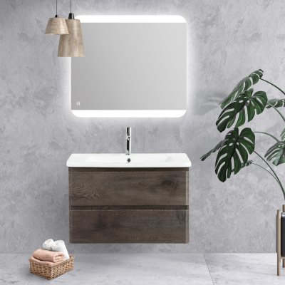 Тумба с раковиной подвесная BelBagno ALBANO-CER 80 Rovere Nature Grigio, раковина белая